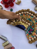 Load image into Gallery viewer, Green Navratna Patola Copper Beaded Poshak for laddu gopal