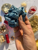 Load image into Gallery viewer, Twain Blue Intense Ajrakh Mini Scrunchie