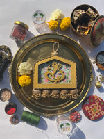 Load image into Gallery viewer, Pastel Pistachio Inflorescence Divine Pichwai Ganpati Glass Door Hanging