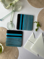 Load image into Gallery viewer, Azure &amp; Brown Jet Fused Glass Coasters
