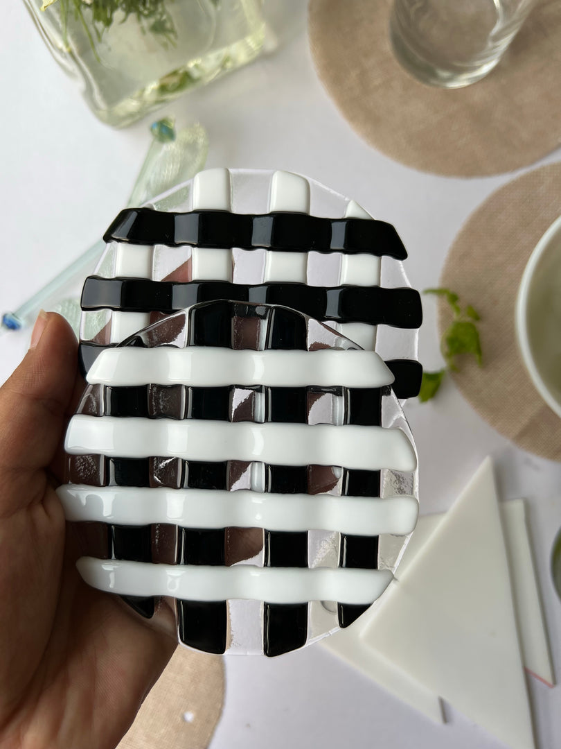 Raised Checkered Fused Circular Glass Coasters