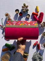 Load image into Gallery viewer, Micro Beaded Clutch- Magenta Pink Hathi Popat Patola X Solid Black Silk