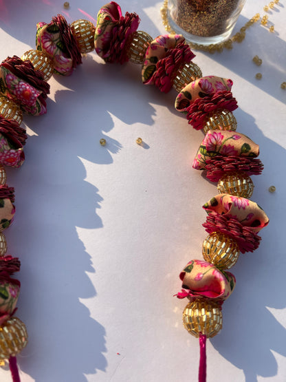 Pichwai & Solid Pink Gajra- FLOWER GARLAND FOR HAIR