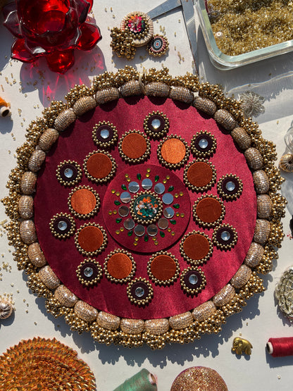 Mandala X Maroon Parsi Gara Glass Beaded Rangoli