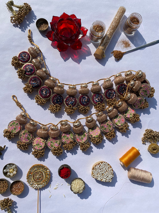 Pichwai andUpended Confluence Intense Ajrakh Daisy X Rose Gold Glass Rhapsody
