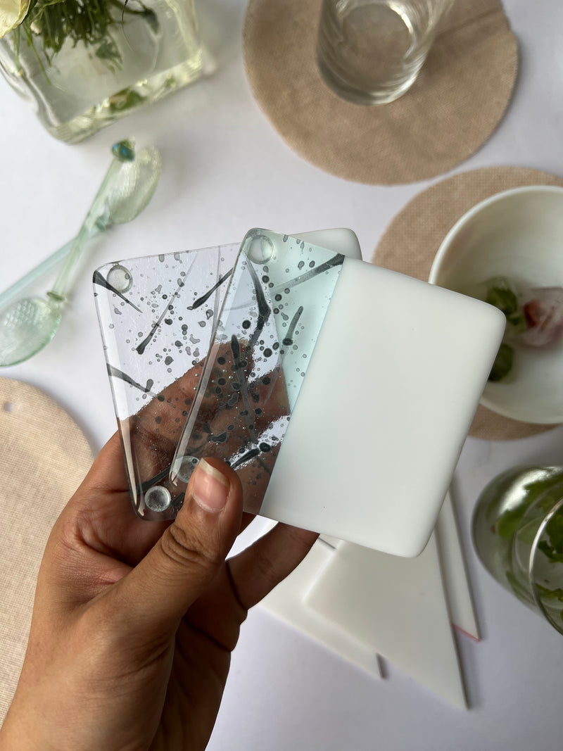 Even-steven Splash & Solid Milk White Fused-Glass Coasters