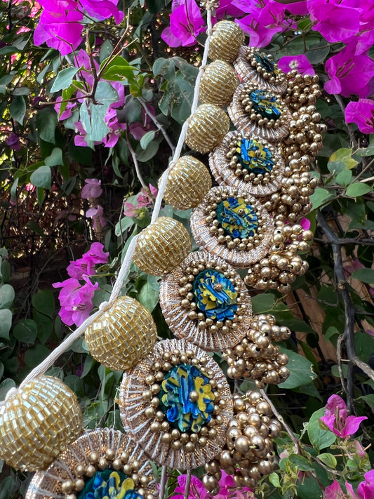 The Ready To Glam Vermillion + Yellow Congruous Divine Pichwai Glass Lumba Toran (Flexible)