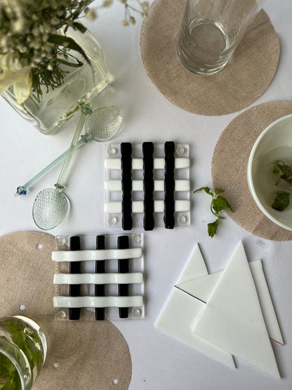 Raised Checkered Fused Square Glass Coasters