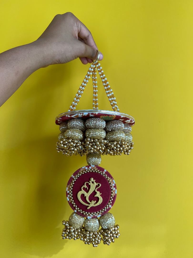 Maroon Navratna Patola Ganesh Pearl Hanging