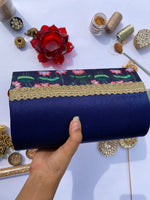 Load image into Gallery viewer, Pink Colloquial Divine Pichwai Micro Beaded X Solid Silk Clutch