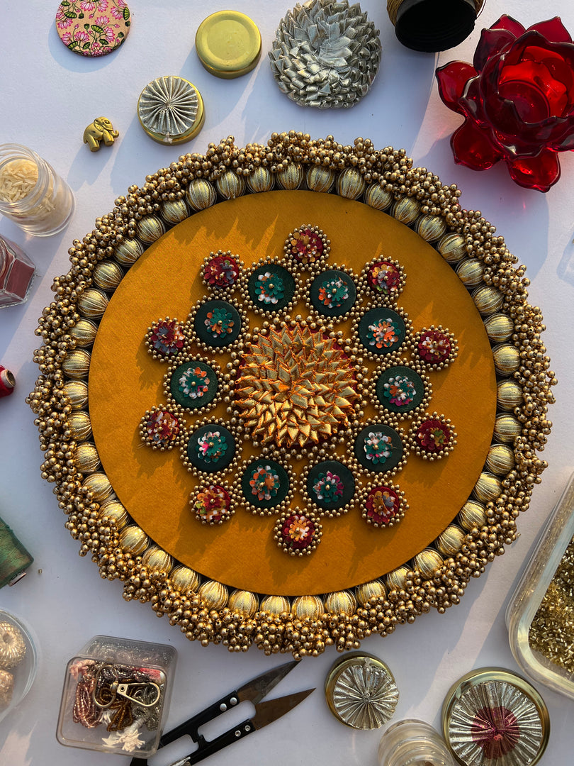 Mandala X Solid Mustard & OG Inflorescence Divine Pichwai Gathered Rangoli