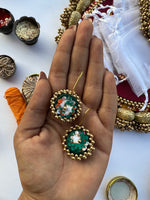 Load image into Gallery viewer, Maroon &amp; Bottle Green Navratna Patola Enchanted Hoop Earrings-IBHI