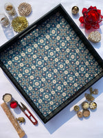 Load image into Gallery viewer, The Bottle Green Sylvan Intense Ajrakh Square Multi-Purpose Tray