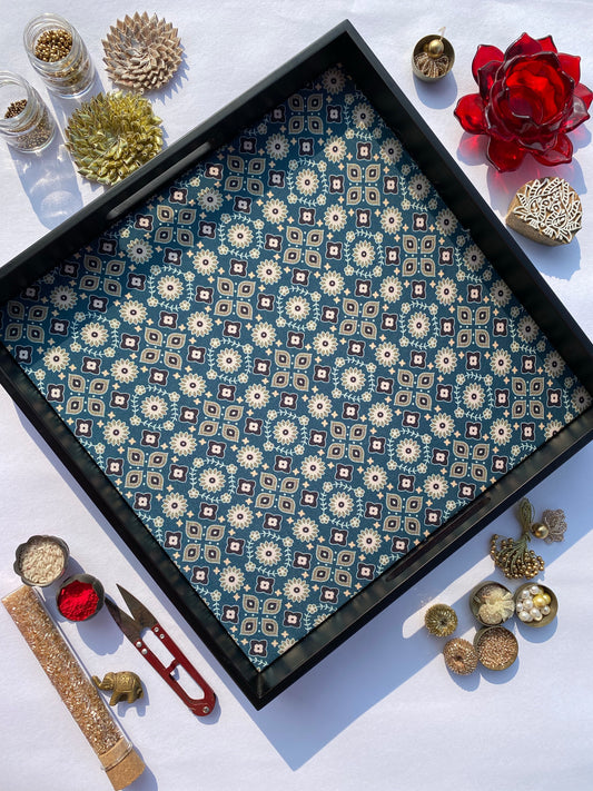 The Bottle Green Sylvan Intense Ajrakh Square Multi-Purpose Tray